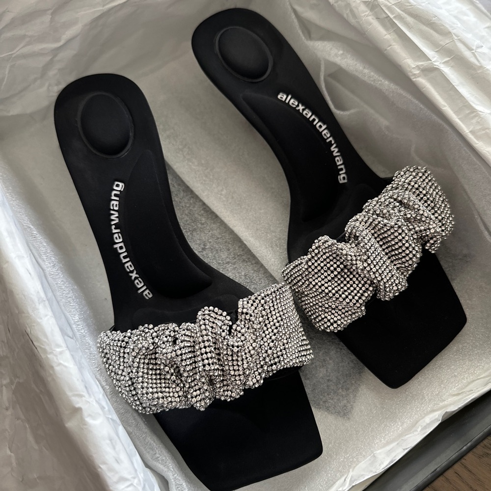 Alexander Wang Jessie Crystal Embellished Scrunchie Sandals - 38.5